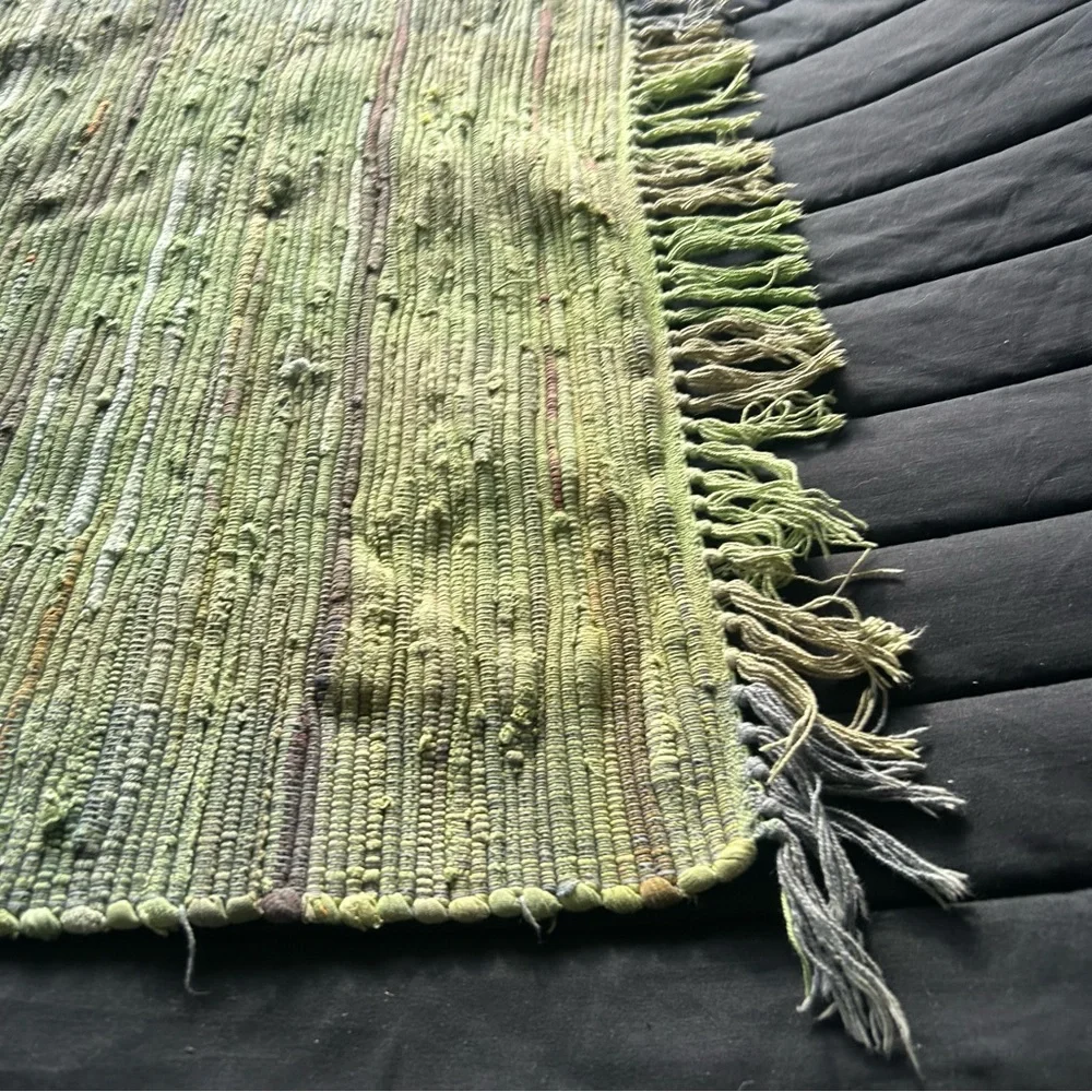 Handwoven Chindi Rag Rug with 3” Fringe Washable Rustic Boho Jute Trim #1015252